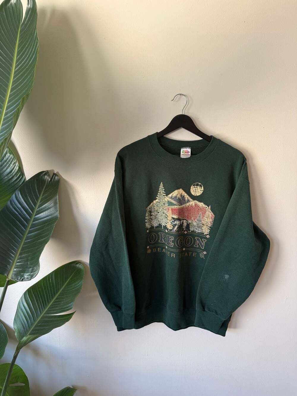 Vintage Fruit of the Loom Oregon Beaver State  Green Crewneck Sweatshirt